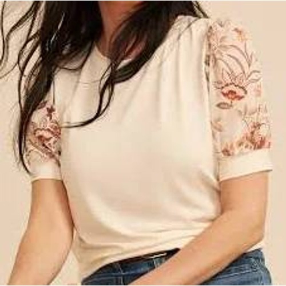 Maurices Women XXL Cream Top Puff Sleeve Floral Boho Blouse